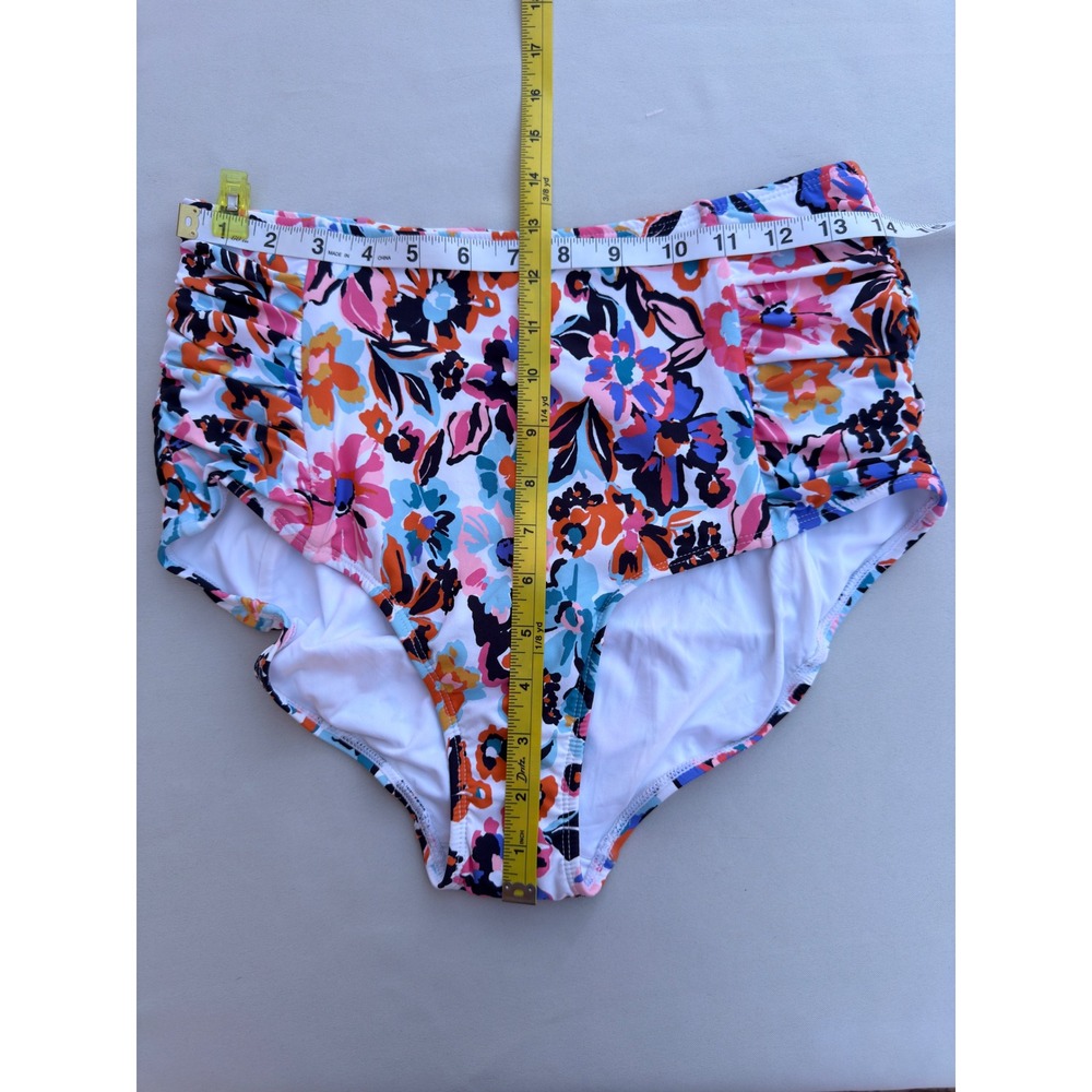 Anne Cole Floral High Waisted Ruched Bikini Bottoms UPF 50 NWT Large - Picture 5 of 8